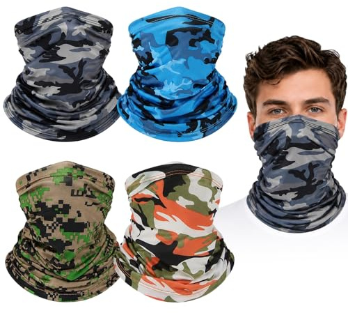 4 Pack Multifunctional Headwear, Face Snoods Bandana Headband Windproof Elastic Tube Scarf for Men &Women, Soft and Comfortable Face Shield Headband Snood for Outdoor Sports, Cycling, Fishing