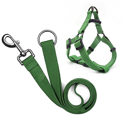 PawHuggies Dog Harness and Leash Set for Large Dogs, Anti-Odor & Soft, Comfortable for Sensitive Skin, No Pull Easy Walk Step-in Adjustable Dog Harness with Leash, Green(90% Bamboo, 10% Polyester)