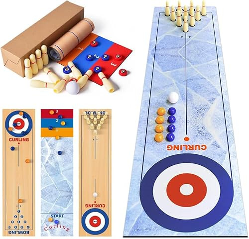 Amrocky Tabletop Curling Game,3 in 1 Curling Game,Portable Team Board Games,Tabletop Training Family Party Games for Kids and Adults Indoor, Travel