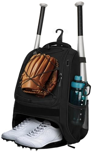 LARIPOP Youth Baseball Bat Backpack with Fence Hook, Separate Shoe Compartment, Waterproof Storage Bag for Bats, Helmet, Gloves, Cleats, Ideal for Baseball, Softball & T-Ball Players