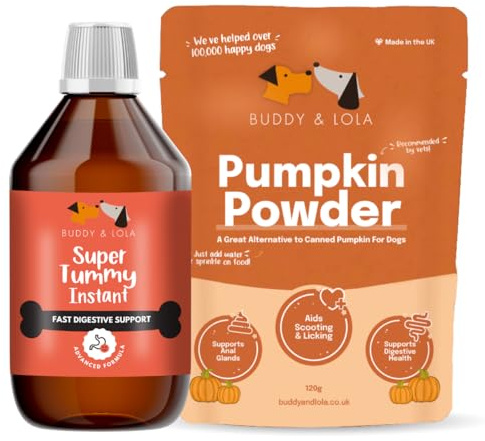 Buddy & Lola Perfect Poop Bundle 100% Natural Pumpkin Powder For Dogs, Tummy Settler For Dogs, Canned Pumpkin Alternative, High Fibre Supplement For Dogs, Easy To Use Pumpkin Puree For Dogs UK