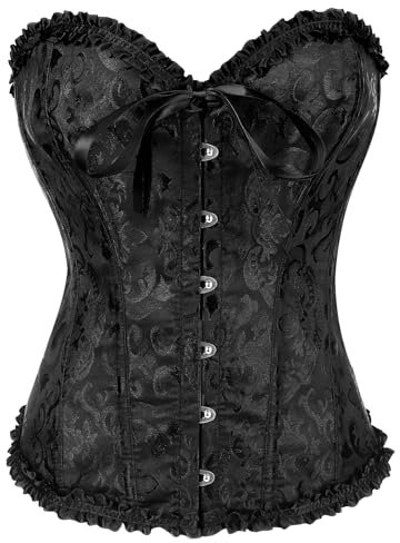 Jecarden Korsett för damer, svart korsettopp, underbyst, sexig topp med estetisk snörning, bustier (storlek XS–6XL), svart, L