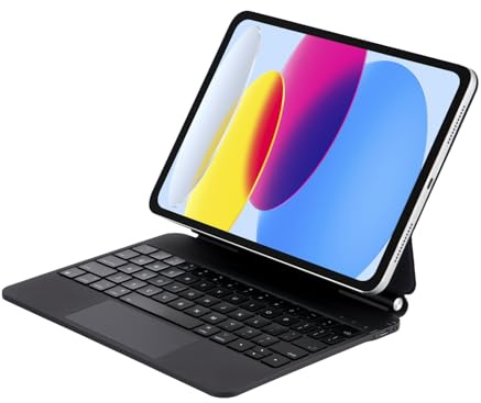 Seagtigau Magic Keyboard fodral för iPad 10. Generation 2022 10,9 tum och iPad 11. A16 2025, magnetiskt tangentbordsfodral med multi-touch-styrplatta, bakgrundsbelysning, lätt, QWERTZ