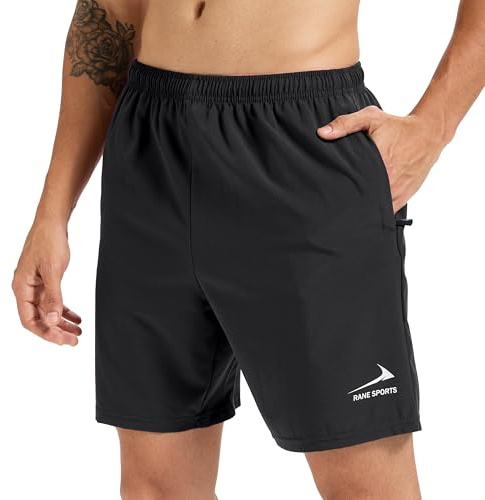 Rane Sports Shorts Deportivos para Hombre con Bolsillos con Cremallera - Ligeros, Transpirables, Ideales para Correr, Gimnasio y Actividades al Aire Libre. Negro M