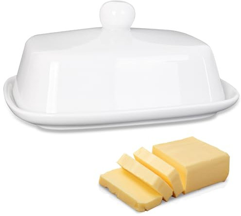Beurrier en Porcelaine, Boîte à Beurre avec Couvercle et Poignée, Lavable au Lave-Vaisselle, Beurrier Céramique pour Conserver Beurre Frais ou Fromage - Blanc