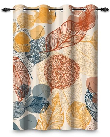 ggaimwf 135x245cm Foglia astratta Tenda con occhielli Modello di foglie colorate termico Occhiello Oscurante Tende per finestre per Soggiorno Camera da letto Ufficio domestico,1 pannello singolo