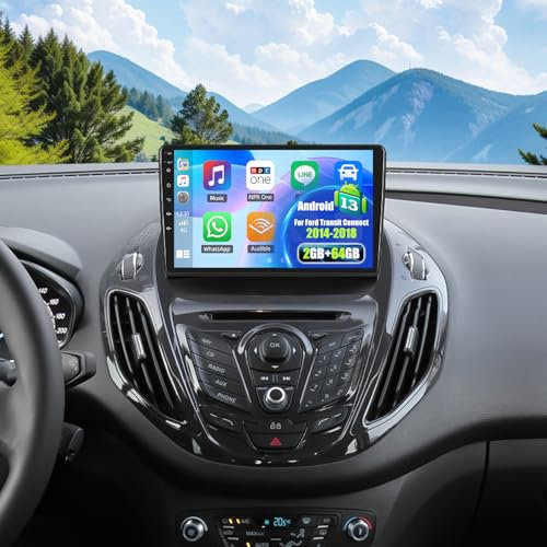 OiLiehu 2G+64G Android 13 2 DIN Carplay Android Auto Radio para Ford Transit Custom Connect Courier 2014-2018 Pantalla Radio Coche 9 Pulgadas con WiFi GPS Bluetooth FM/RDS EQ Camara Marcha Atras