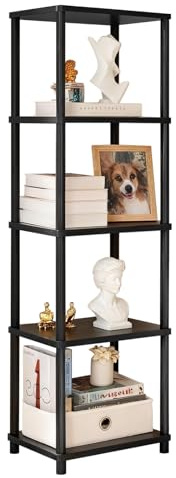 YGYQZ 5 Tier Bookshelf, Black Tall Shelving Unit Narrow Bookcase Open Display Bookshelf Free Standing Corner Shelf for Bedroom, Living Room 40x30x130 cm