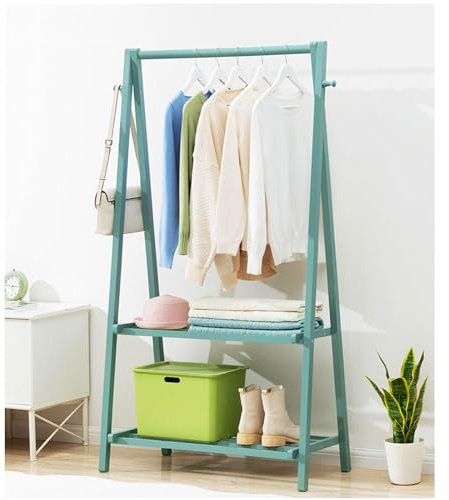 Porte-Manteau et Porte-Chaussures 3 en 1 en Bambou – Élégant Porte-Manteau autoportant avec étagères de Rangement pour entrée, Chambre, Couloir – Design écologique et écologique, 86 x 40 x 1