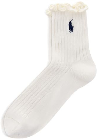 Polo Ralph Lauren Women's Lettuce Edge Ankle Sock, Ivory, Women's 4-10