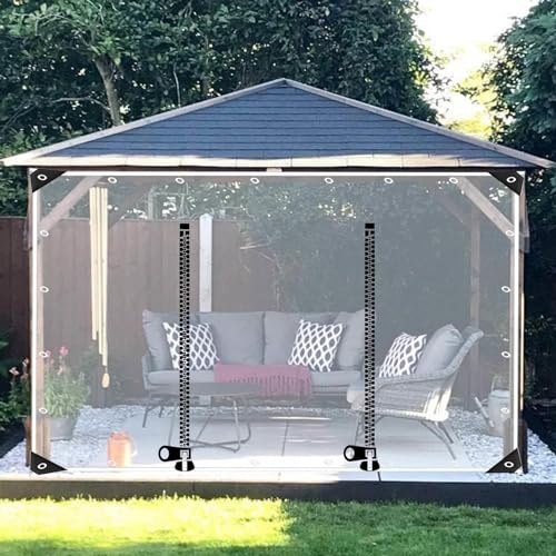 Wasserdichte transparente Pavillon-Seitenteile für den Außenbereich, mit Reißverschlusstür, 0,5 mm, PVC-Plane, mit Ösen, Trennvorhänge für Pergola und Terrasse, B x H x H 2,3 x 2 m