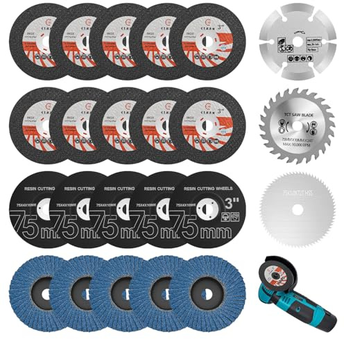 23 dischi da taglio, dischi a ventaglio, dischi lucidanti, set da 75 mm, foro Ø 10 mm, con lama per sega circolare HSS, disco da taglio – smerigliatrice angolare accessorio per taglio, lucidatura