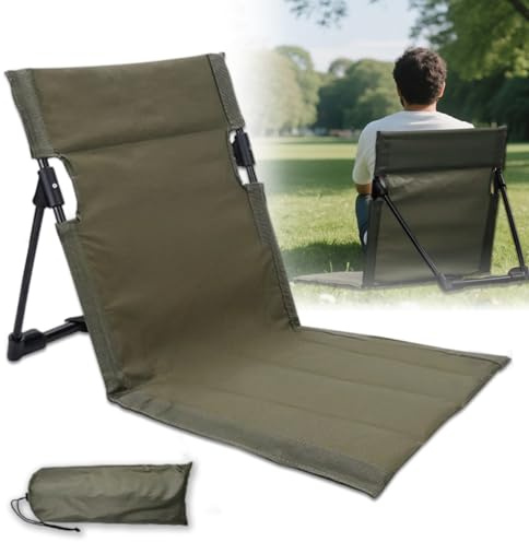 Zinueen Golvstol med ryggstöd för strand, hopfällbar, strandstol, bärbar stol för camping, picknick, utomhusaktiviteter, golvstol med stativ (grön)