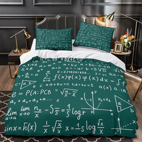Formule matematiche Set Di Copripiumino Set di biancheria da letto 3 Pezzi microfibra stampa di 3D cerniera nascosta con federa Lavagna educativa copripiumino for coppie e adulti Single（140x200cm）