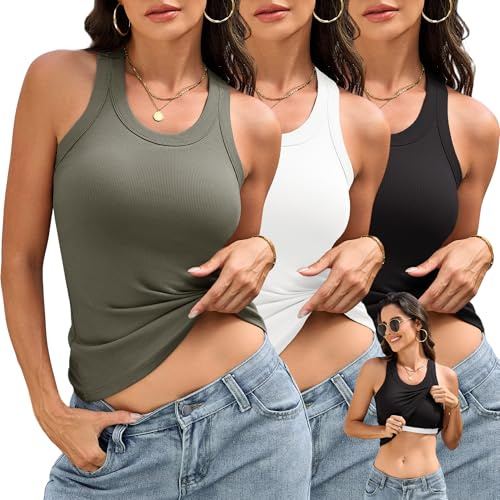 JOVCOVL Lot de 3 Débardeur Femme avec Soutien-Gorge Intégré Sport