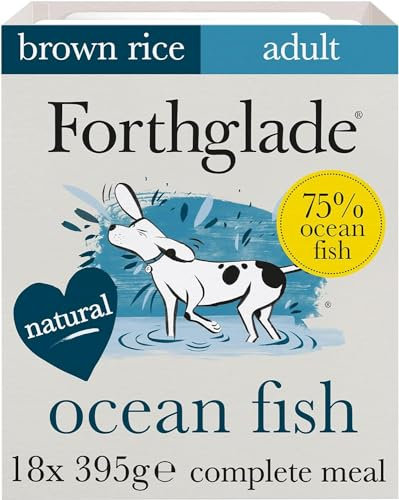 Forthglade Wet Dog Food (18 x 395g Trays) - Wholegrain & Hypoallergenic Dog Food, Ocean Fish with Vegetables and Brown Rice, Adult Stomach Sensitive Meals with Natural Ingredients