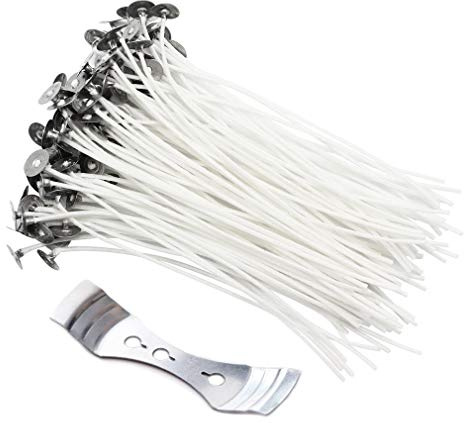 Mechas de vela, 100 piezas de mechas preenceradas para hacer velas con soporte sustentador de mecha (20 cm)