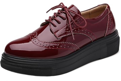DADAWEN Femme Chaussures de Ville à Lacets Brogues Derbies Mocassins en Cuir Casual Mode Antidérapantes Rouge 43