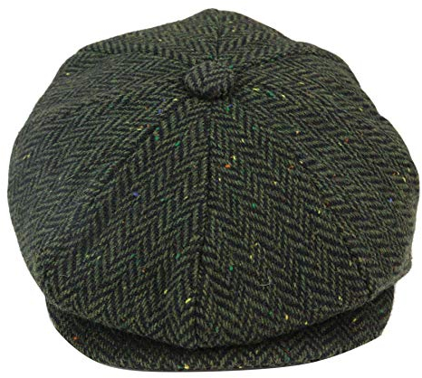 TruClothing 8 Panel Vintage Baker Boy Hat Newsboy Tweed Wool Herringbone 1920s Peaky - Olive l (58)