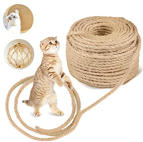 JOYUE Corde en Sisal Naturelle pour Réparation et Remplacement de Chat Scratch Pilier, Rayure Arbre, Arbres à Chat Rayure Tampon, 6 mm * 15 m, Décoration de Bricolage de Jardin et Maison (15 M)