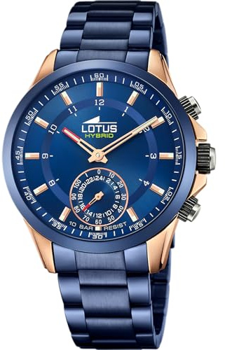 Lotus Herren Hybrid Smartwatch Connected Edelstahl 316L Blau - Analoge Uhr - 10 ATM Wasserdicht 18809/1 - Musiksteuerung, Schrittzähler, Anrufbenachrichtigungen