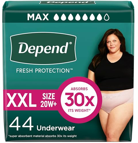 Depend FIT-FLEX Inkontinenz-Unterwäsche für Frauen, Einweg, maximale Saugfähigkeit, XXL, Blush, 44 Stück (2 Packungen mit je 22 Stück) (Verpackung kann variieren)
