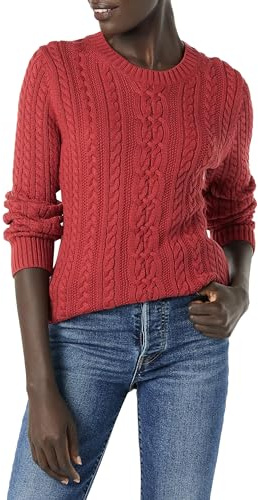 Amazon Essentials Suéter Fisherman de Manga Larga con Cuello Redondo para Mujer (Disponible en Tallas Grandes), Rojo Oscuro, Talla S