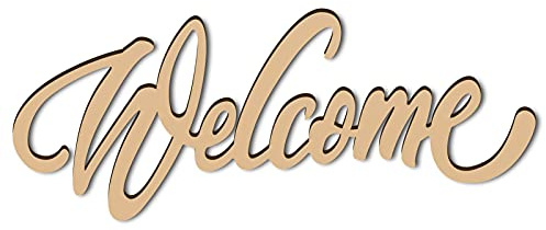 CREATCABIN Laser Cut Wood Sign Wall Art Welcome Letter Sign Decorative Wall Sculpture Hanging Decor Unfinished for Housewarming Door Wall Room Decoration 11.8 x 4.7