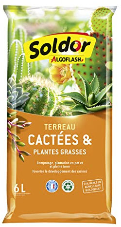 ALGOFLASH Terreau Cactées et Plantes Grasses, UAB, Prêt à l'Emploi, Fabriqué en France, 6 L, TCAC6