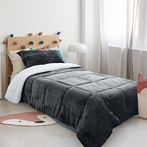 Catalonia Classy Larger Warm Bedspread with 1 Pillowcase, Soft Cozy Winter Bedspread, Fleece Sherpa Bed Cover, Grey, 160 x 220 cm