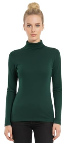 STAR FASHION Womens Polo Neck Jumper Tops Long Sleeve Ladies Roll Turtle Neck Plain Knitted Pullover Sweatshirt for Ladies Stretch Lightweight Sweater Top Bottle Green 16-18