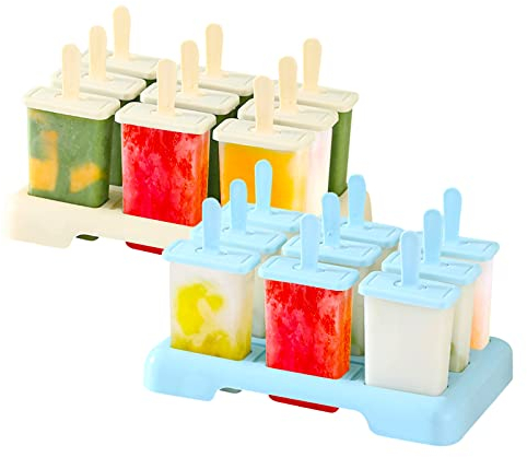 Eisformen Eis am Stiel, 18 Eisformen Wiederverwendbar Eiscreme Formen DIY Eis am Stiel Formen Popsicle Formen Set BPA Frei Eisformen Kinder, Blau, Beige