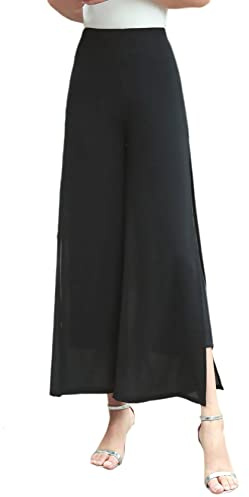 Putaowor Pantalones de Gasa de Cintura Alta elástica Palazzo para Mujer Pantalones de Vestir Acampanados de Pierna Recta