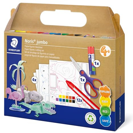 STAEDTLER 61 C4 Noris Jumbo Activity Set - Mixed Set for Paper Figures Crafting (Pack of 15 Pieces, Including Wax Crayons & Crafting Sheets)