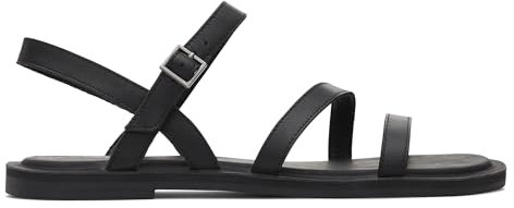 TOMS Damen Kira Flache Sandale, Schwarzes Leder, 37.5 EU