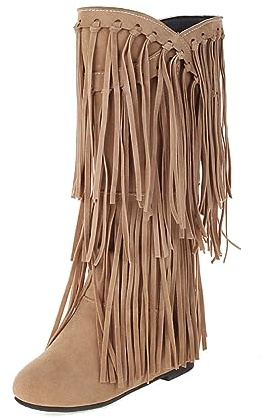gongxifacai Womens Fringe Western Boots Fashion Hidden Heel Knee-high Boots
