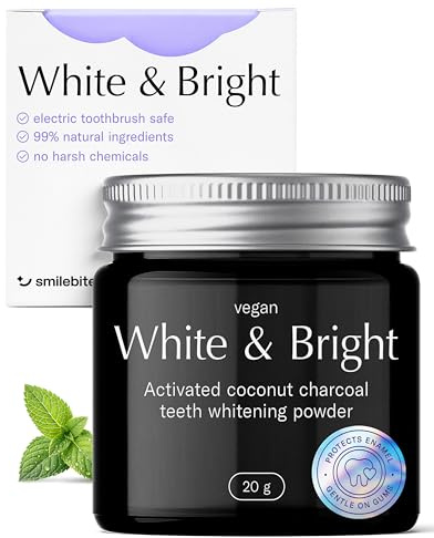 Smilebite Polvere Sbiancante per Denti con Carbone di Cocco 30g - Sbiancamento Naturale, Polvere di Carbone Attivo, Protezione e Freschezza, Sbiancamento dei Denti - Pulizia Dentale Cosmetica
