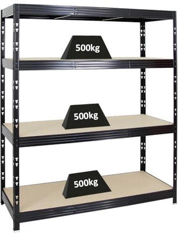 PROREGAL Profi Schwerlastregal Rhino BREIT schwarz HxBxT 180x160x60cm Fachlast 500kg 4X Spanplatten-Ebenen 8mm Garagenregal, Lagerregal, Steckregal, Weitspannregal