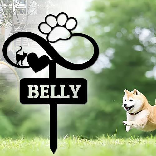 BeNsil Custom Dog Cat Memorial Garden Stake, Personalized Pet Memorial Grave Marker, Metal Pet Memorial Stake Dog Cat Memorial Sign, Customized Pet Plaque Burial Stake for Garden Yard Decor