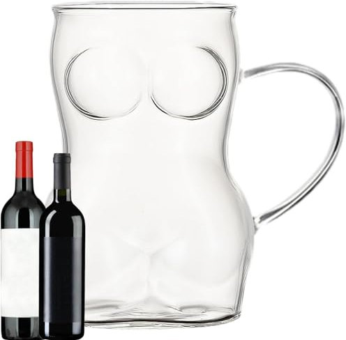 Vaso de cerveza de vidrio para mujer | Tazas de cerveza sexy con o sin asa, tazas de cerveza grandes para pub, aptas para lavavajillas y congelador | 8,5 x 14 cm, perfectas para cerveza