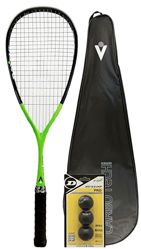 Karakal Carbo Tech 125 Graphite Squash Racket, inc Protective Cover Squash Ball Option (+ Pro Balls)