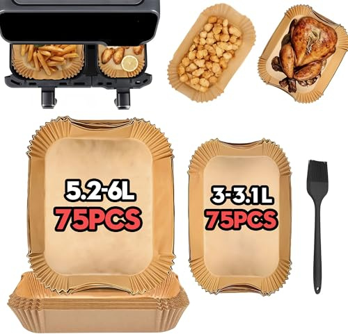 Ninipie Bakplåtspapper för Varmluftsfritös Philips 3000 Serien 9L, Airfryer Bakpapper Lämpligt För Tefal Dual Easy Fry 5.2L/3.1L, Cecotec 5.5L/3.5L, 150 Stycken Bakpapper för Philips NA350/00