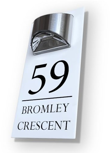 House Numbers Plaques With Solar Light Door Number Plaques For Wall Custom House Number Signs (White & Modern Text)