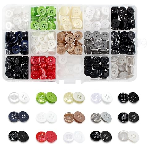 SHRJ 450Pcs Resin Round Buttons 4 Holes 11mm Sewing Craft Kit for DIY Craft