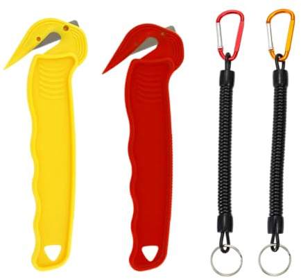 2PCS Box Cutter with Lanyard, Compact Aesthetically Pleasing Portable Box Opener Ttool, Practical Box Opener Ergonomic Handle Multifunctional (Yellow Red)