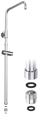 JOHO Barra de ducha de acero inoxidable con fijaciones de pared variables, Barra de pared para ducha de lluvia, Columna de ducha Reuglable 69-111 cm con soporte y adaptador roscado, Cromo