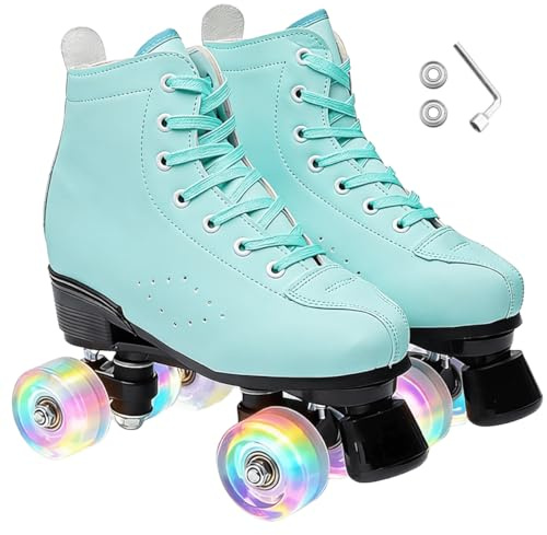 ERNAN Damen Klassische Retro Rollschuhe,Disco Roller,Classic Roller | Rollschuhe für Kinder und Erwachsene, komfortabl LED Rollerskates für Jugendliche und Anfänger.Mädchen. (Green, 43)