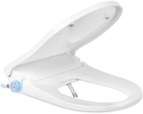 KioGro Bidet Toilet Seat with Cleaning Dual Nozzles Separated Feminine and Rear Cleaning, Non-Electric Bidet Seat with Adjustable Knob, Soft Closed Toilet Seat, Easy Installation (D-Shaped), White