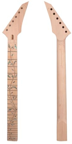 Conboxus Manico per chitarra elettrica, 24 tasti, 65 cm, tastiera in legno d'acero, dado di bloccaggio per il collo della chitarra, fai da te, pinna di squalo, intarsio di ricambio (bullone sul