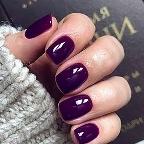 Viugex 24 pezzi viola scuro unghie finte corte quadrate francesi unghie finte naturali eleganti riutilizzabili in acrilico copertura completa unghie artificiali per donne e ragazze manicure fai da te